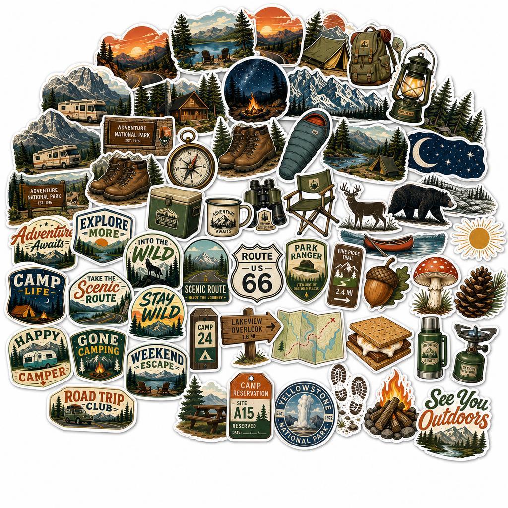 National Park Outdoor Stickers Pack – 60 Pcs