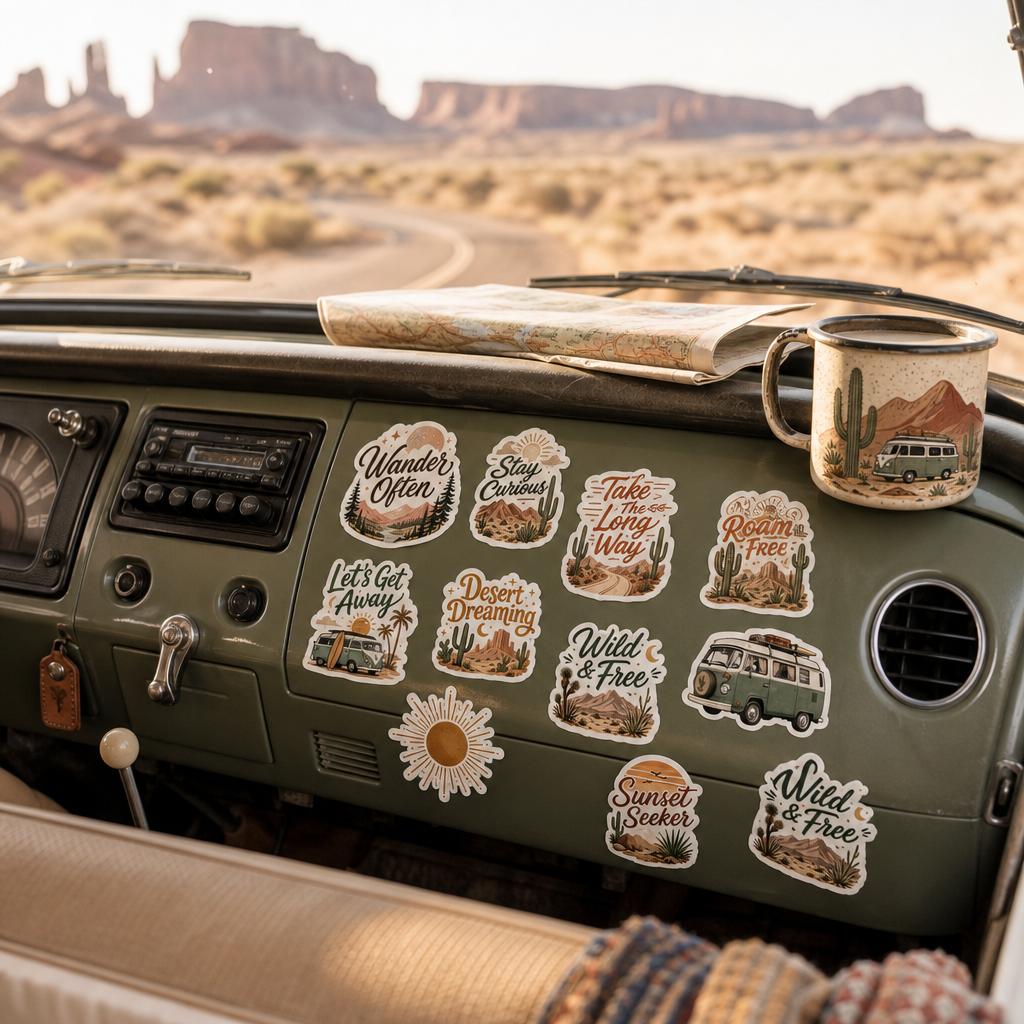 Desert Sunset Van Life Stickers Pack