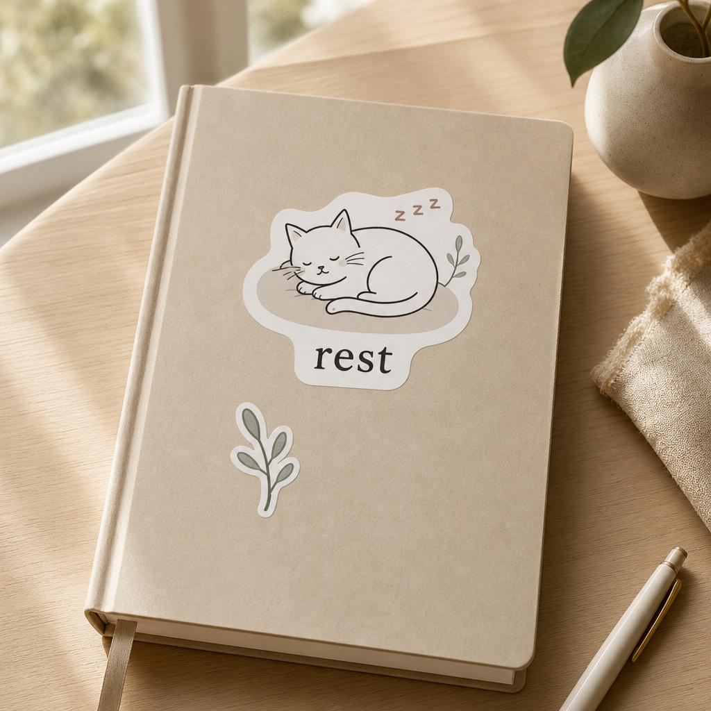 Minimal Cat Affirmation Heart Design Stickers