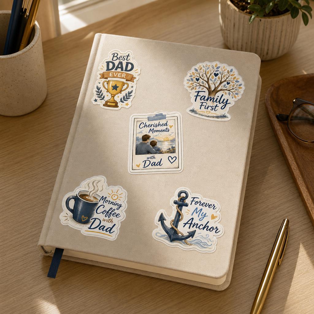 Father-Themed Original Adhesive Stickers Pack – 50 Pcs