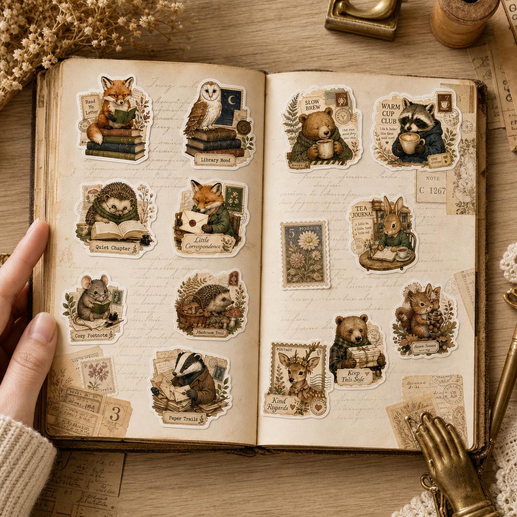 Vintage Journal Critters Cute Animal Character Sticker Pack