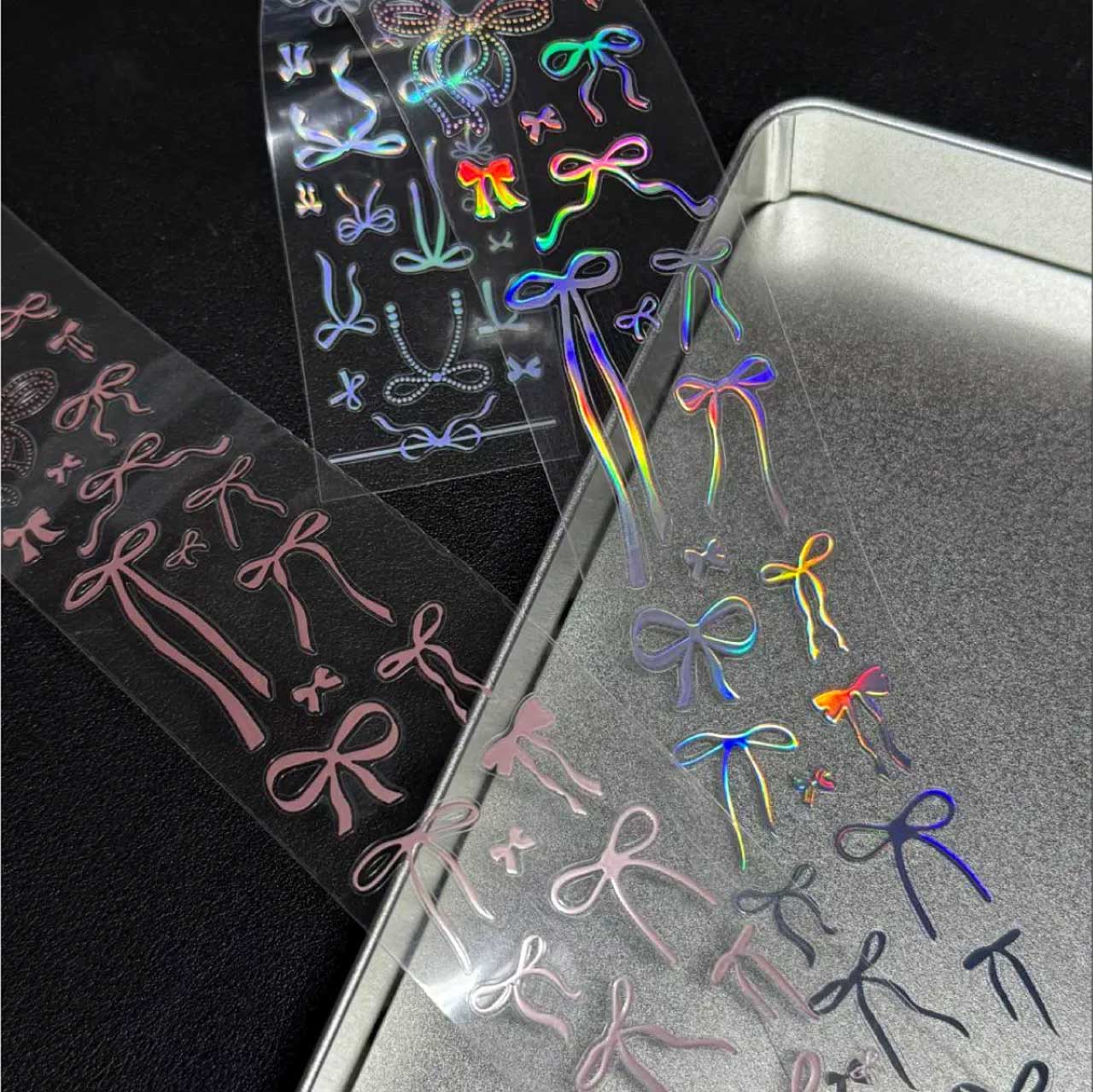 Silver Bowknot Holographic Die-Cut Sticker Roll