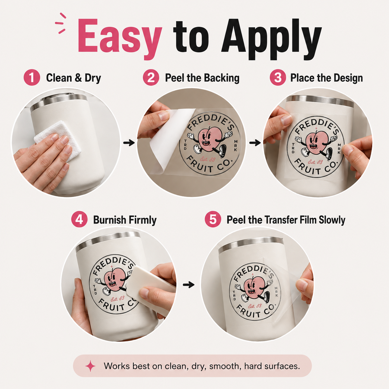 Five-step custom transfer sticker application guide