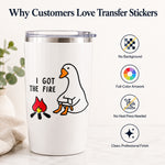 Full-color transfer sticker with no surrounding background and no heat press required