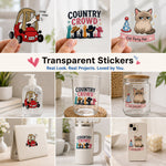 Custom transparent stickers used on bottles, cups, packaging, and devices