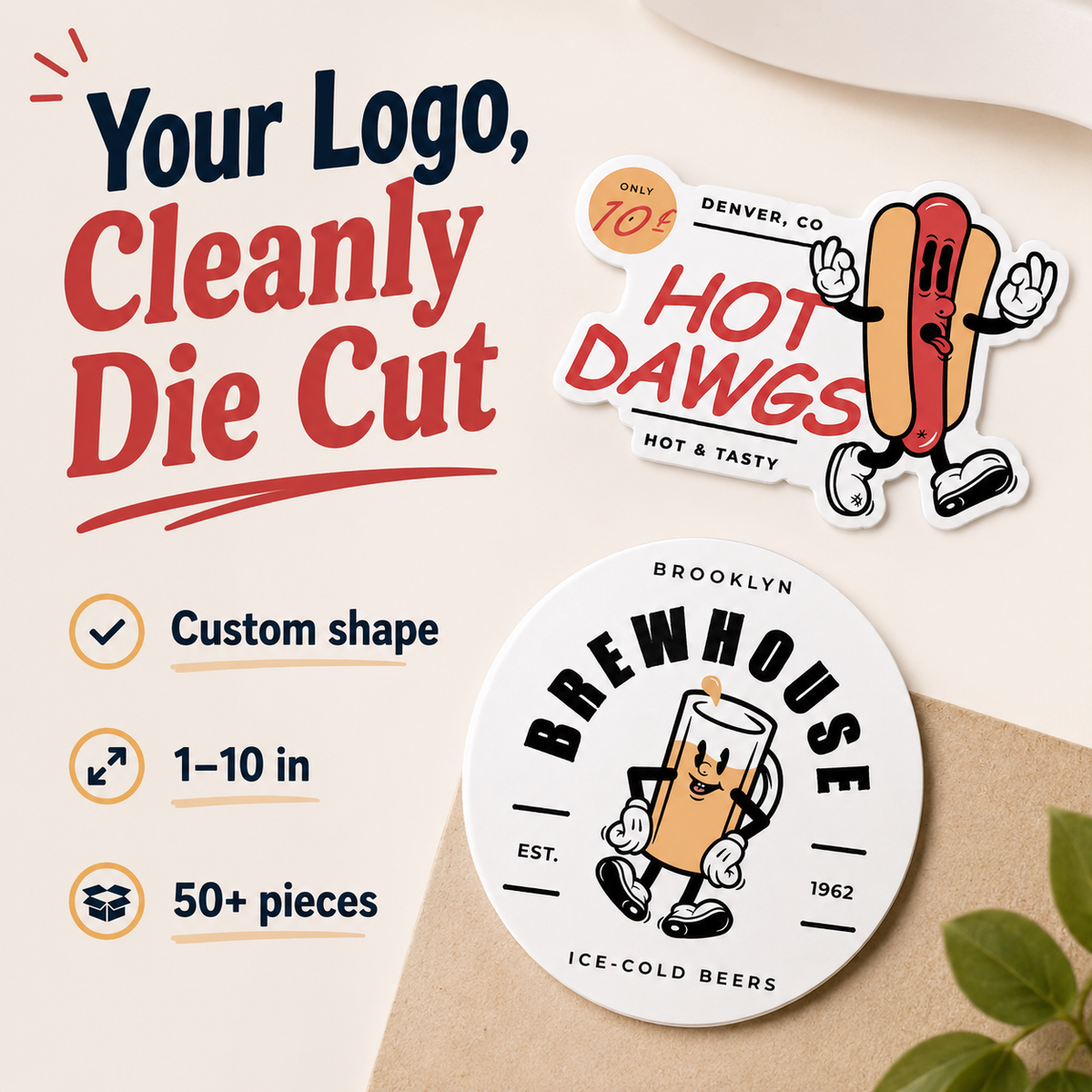 Custom logo clean die-cut white vinyl stickers