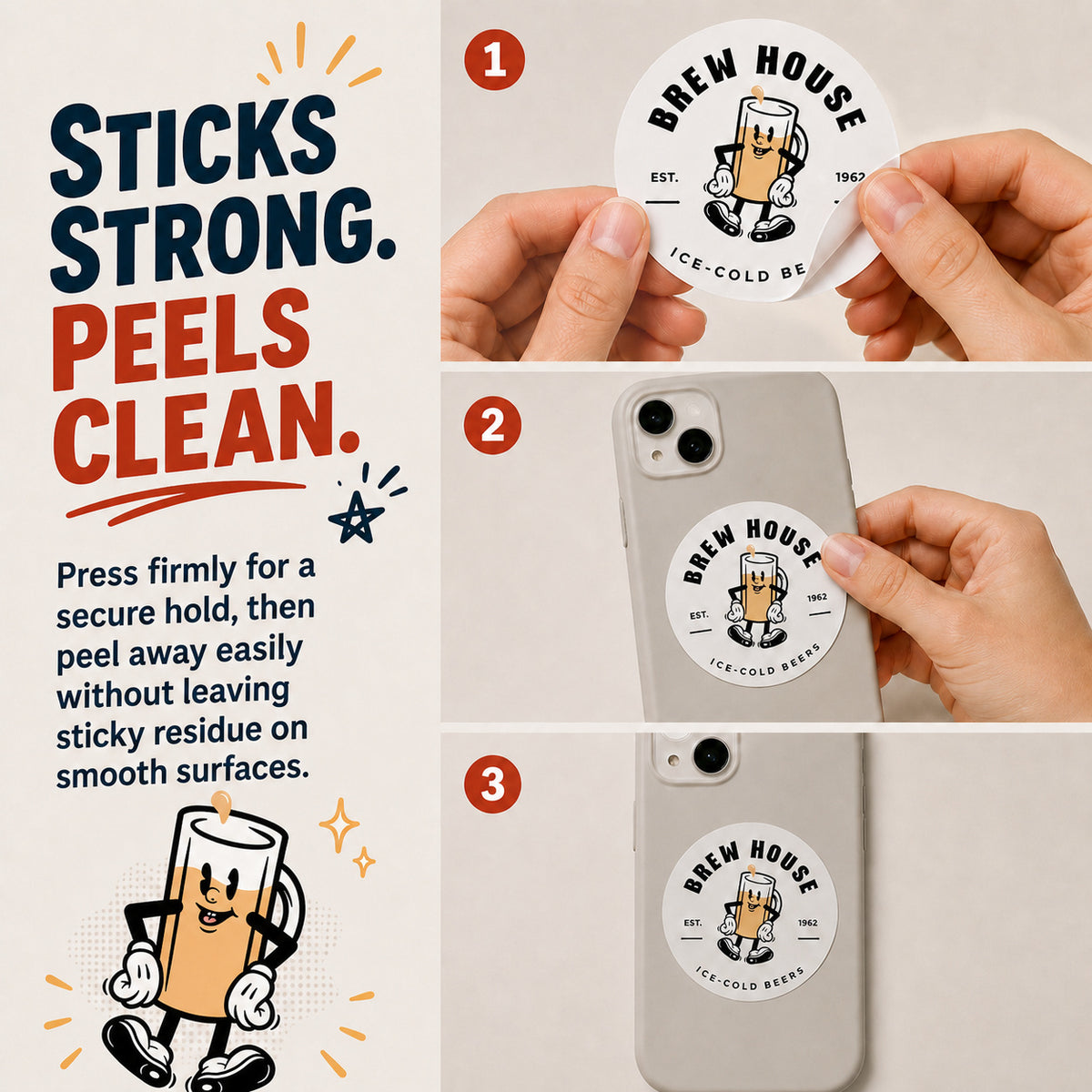 White vinyl stickers with strong hold and clean removal
