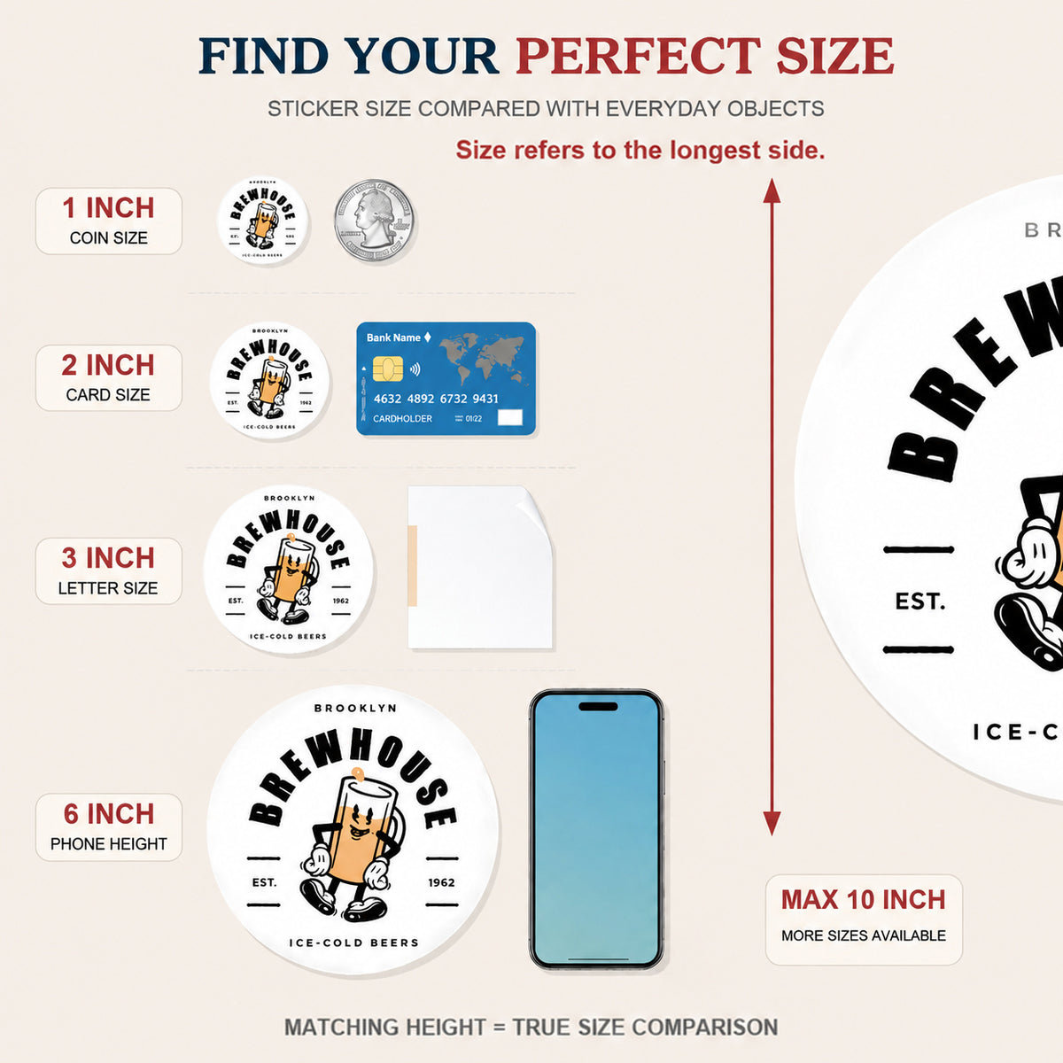 Custom white vinyl sticker size guide