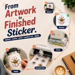 Custom artwork to finished white vinyl sticker workflow