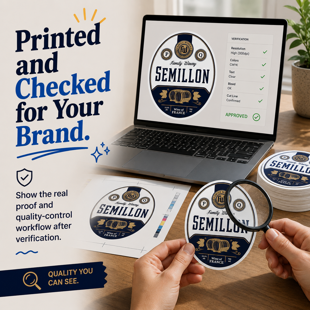 White vinyl sticker printing and quality check workflow