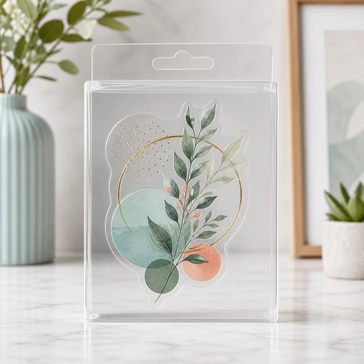 Complete clear sticker on transparent retail packaging