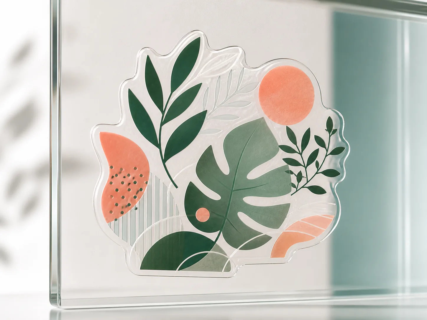 Complete clear sticker showing transparent, printed-color, and stronger-opacity areas