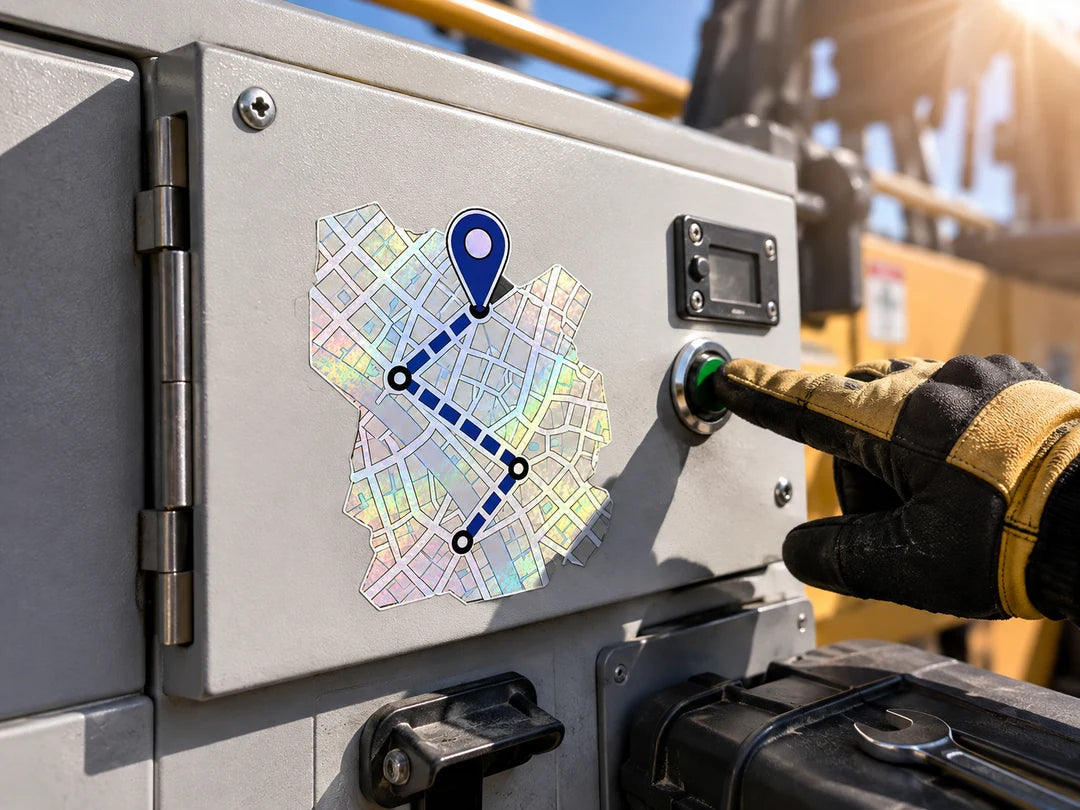 Holographic map sticker applied to outdoor equipment