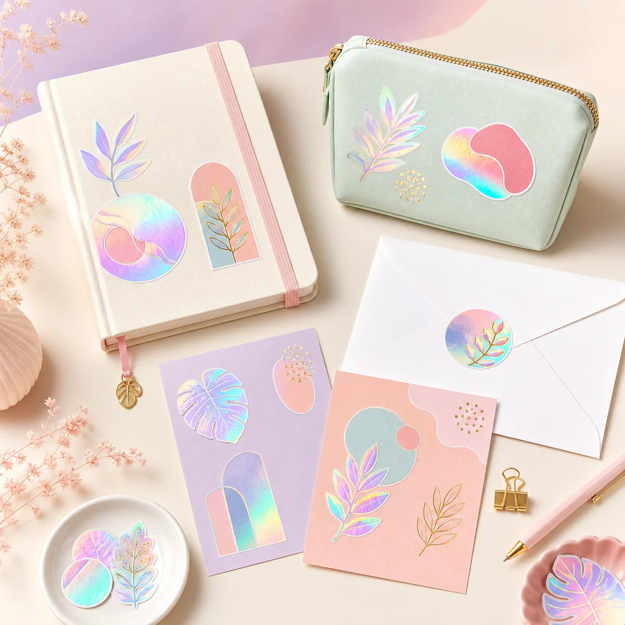 Complete holographic stickers on event handout cards