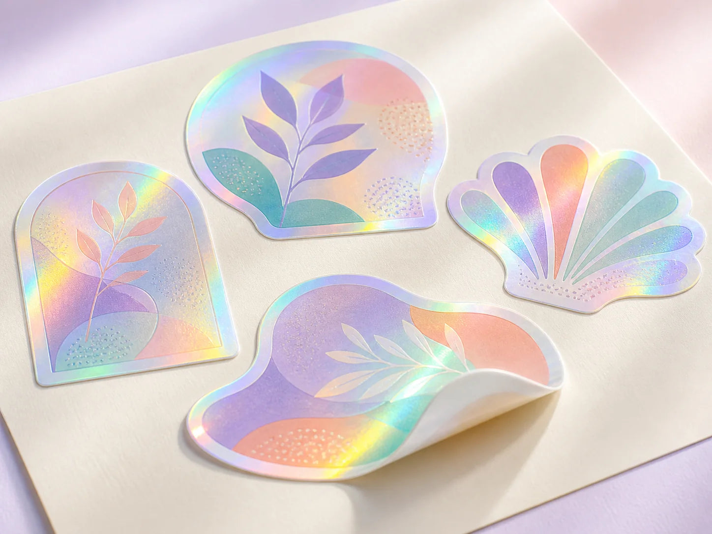 Complete holographic sticker showing exposed reflective film and opaque printed detail
