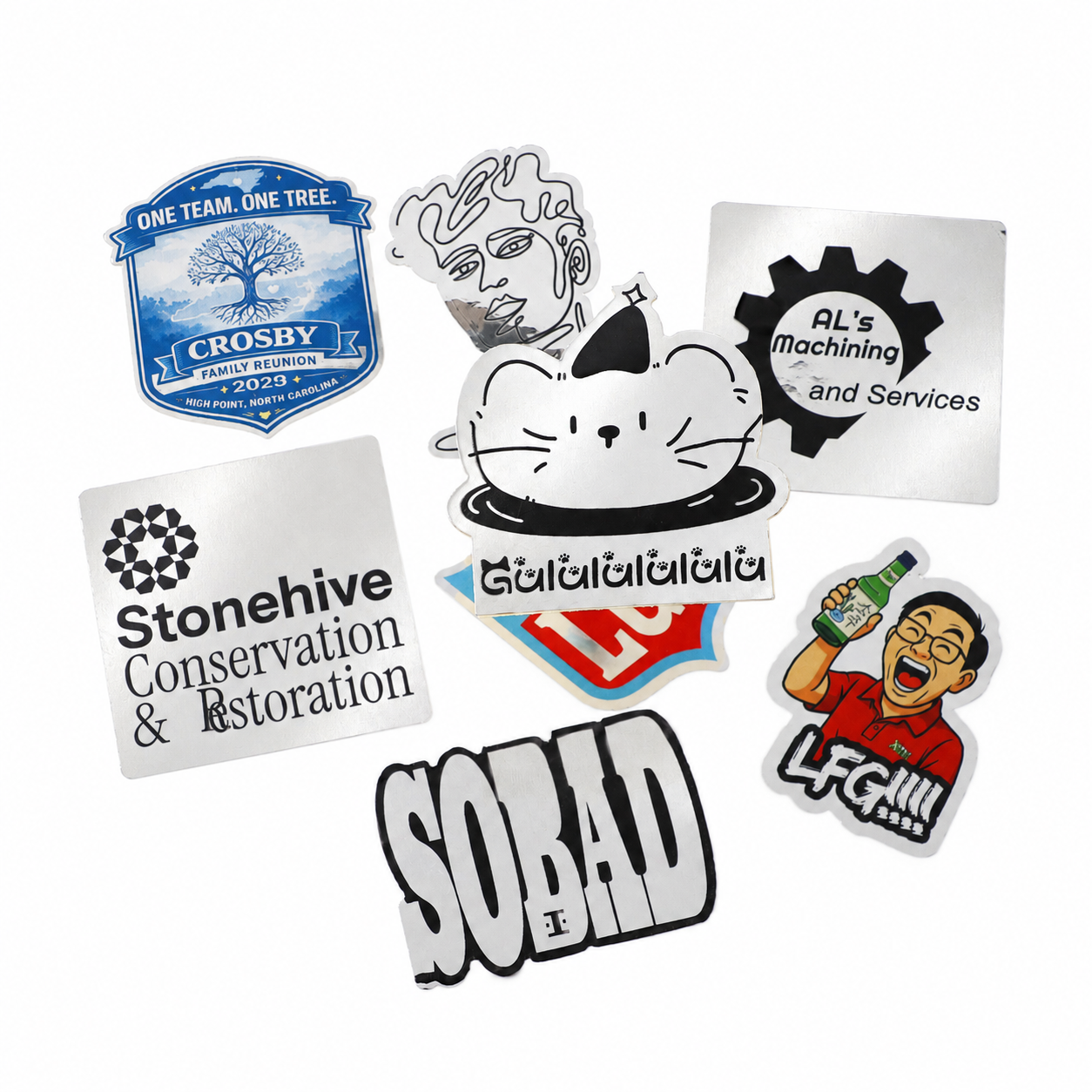 Silver metallic stickers with a cool metallic sheen