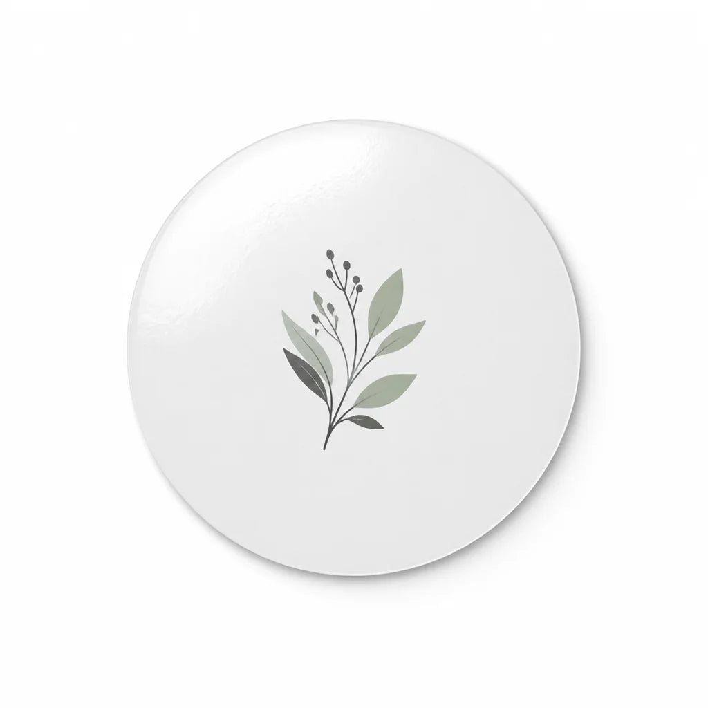 Circle gloss vinyl label with a minimal botanical design