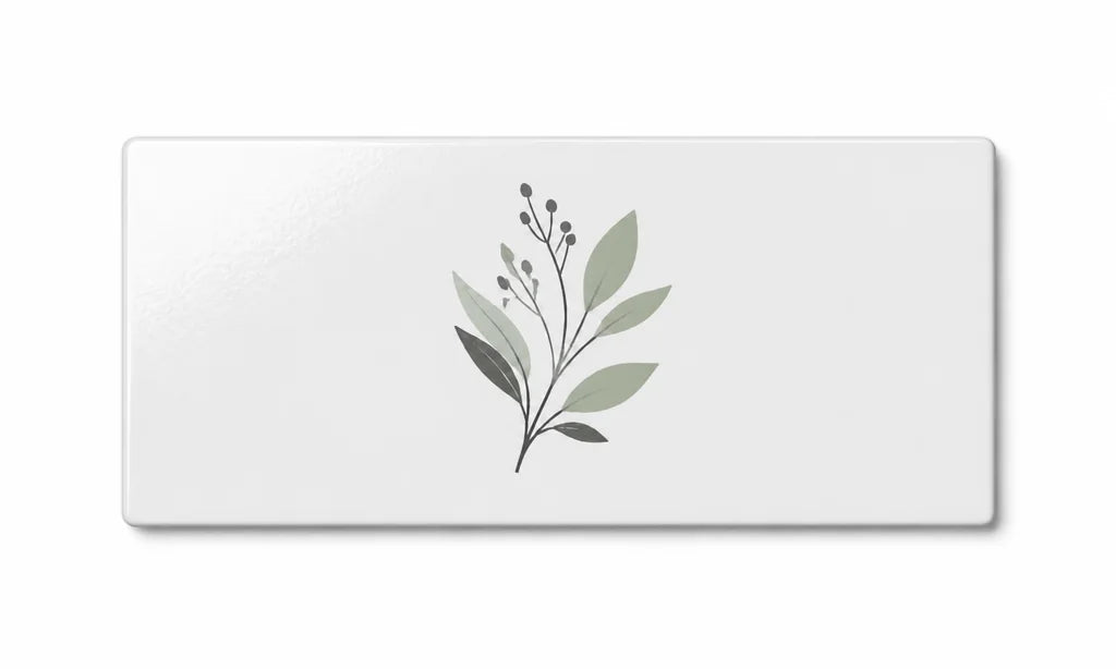 Rounded rectangle gloss vinyl label with a minimal botanical design