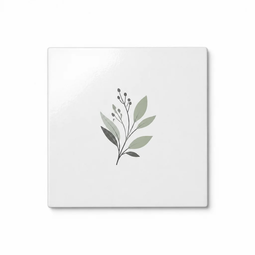 Square gloss vinyl label with a minimal botanical design