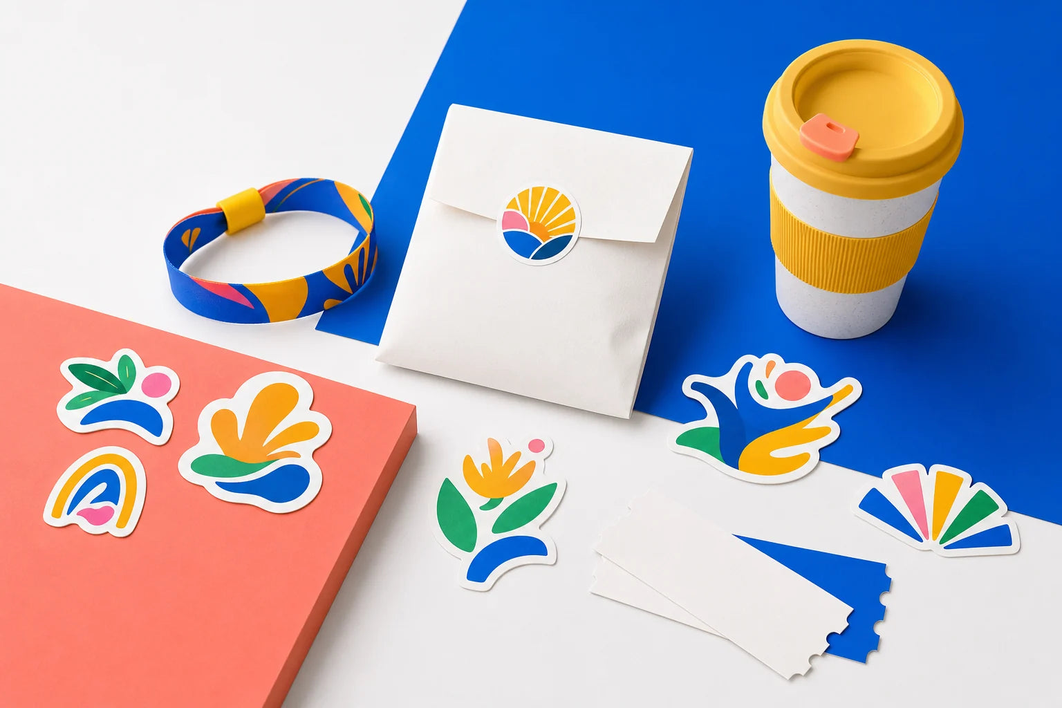 Colorful custom stickers prepared for events and community giveaways