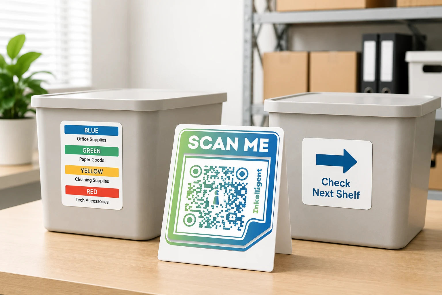 QR code and information stickers used for signs and instructions