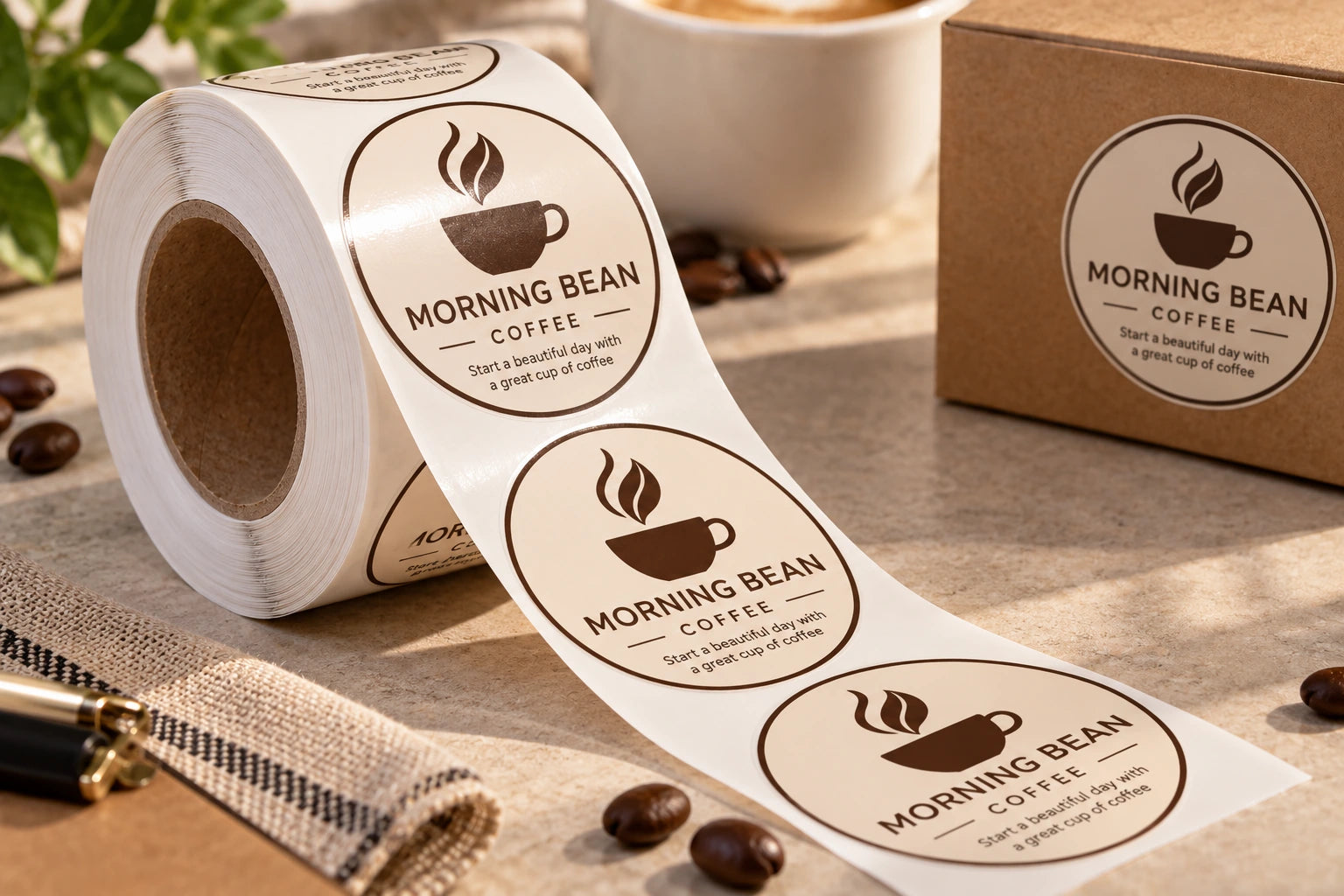 Gloss vinyl roll labels unwinding forward with the printed label orientation visible