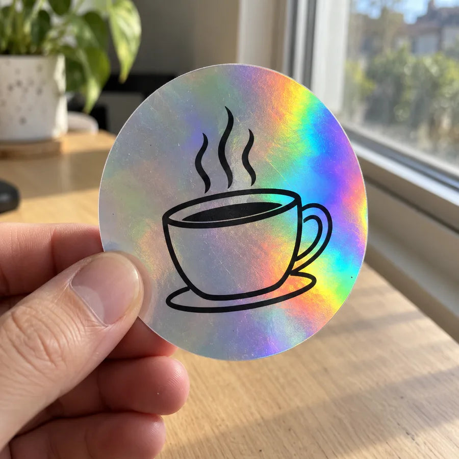 It changes with the light example for Holographic vinyl stickers