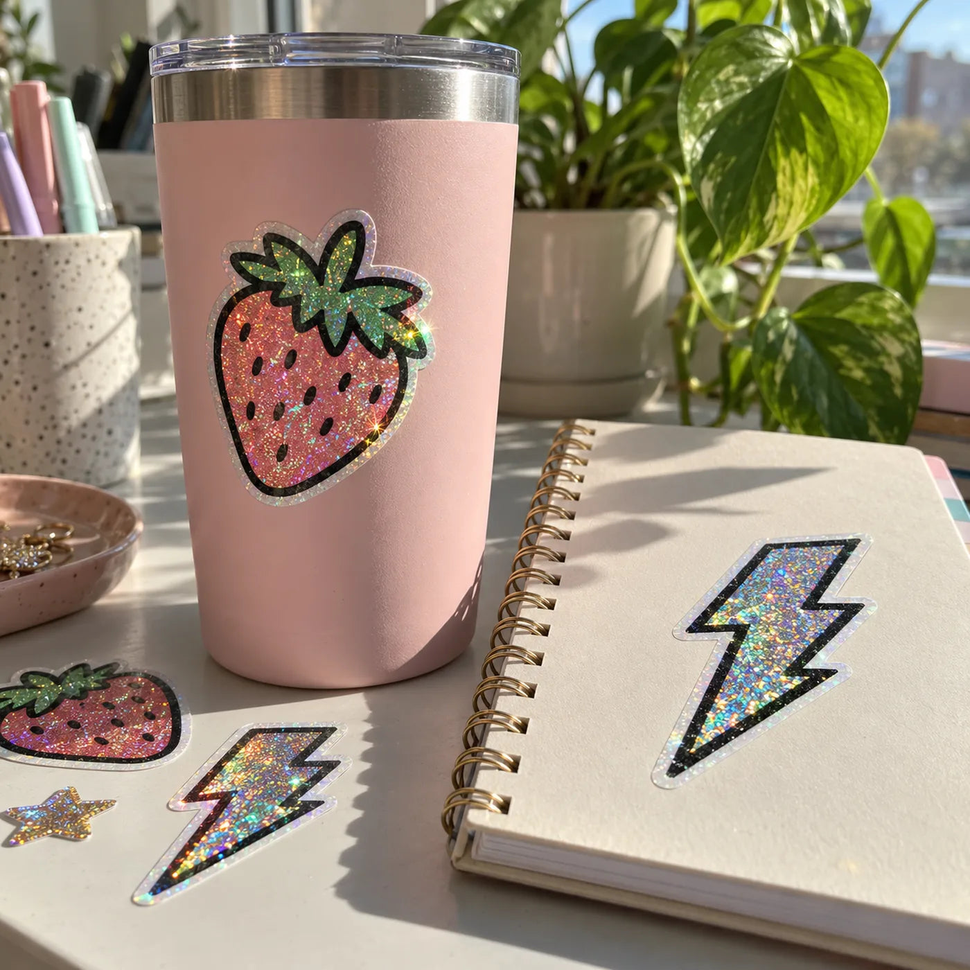 Glitter vinyl stickers shown in a finished application