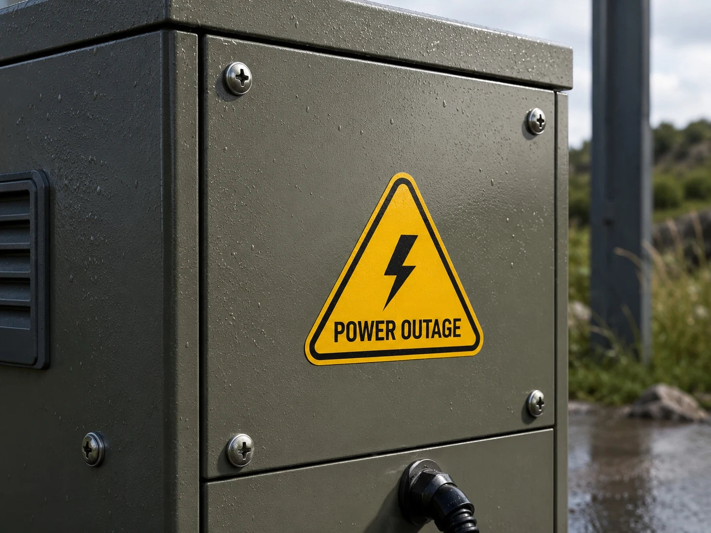 A symbol-only outdoor sticker applied beneath a small metal trail sign