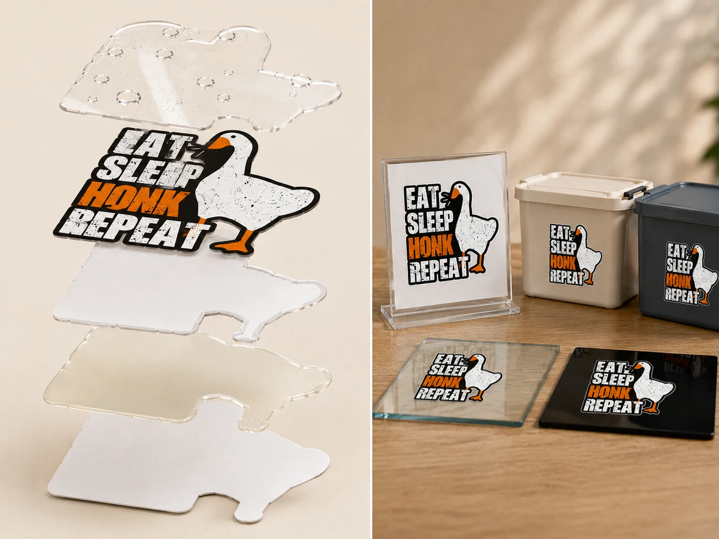 Five separated sticker material layers for signs & information